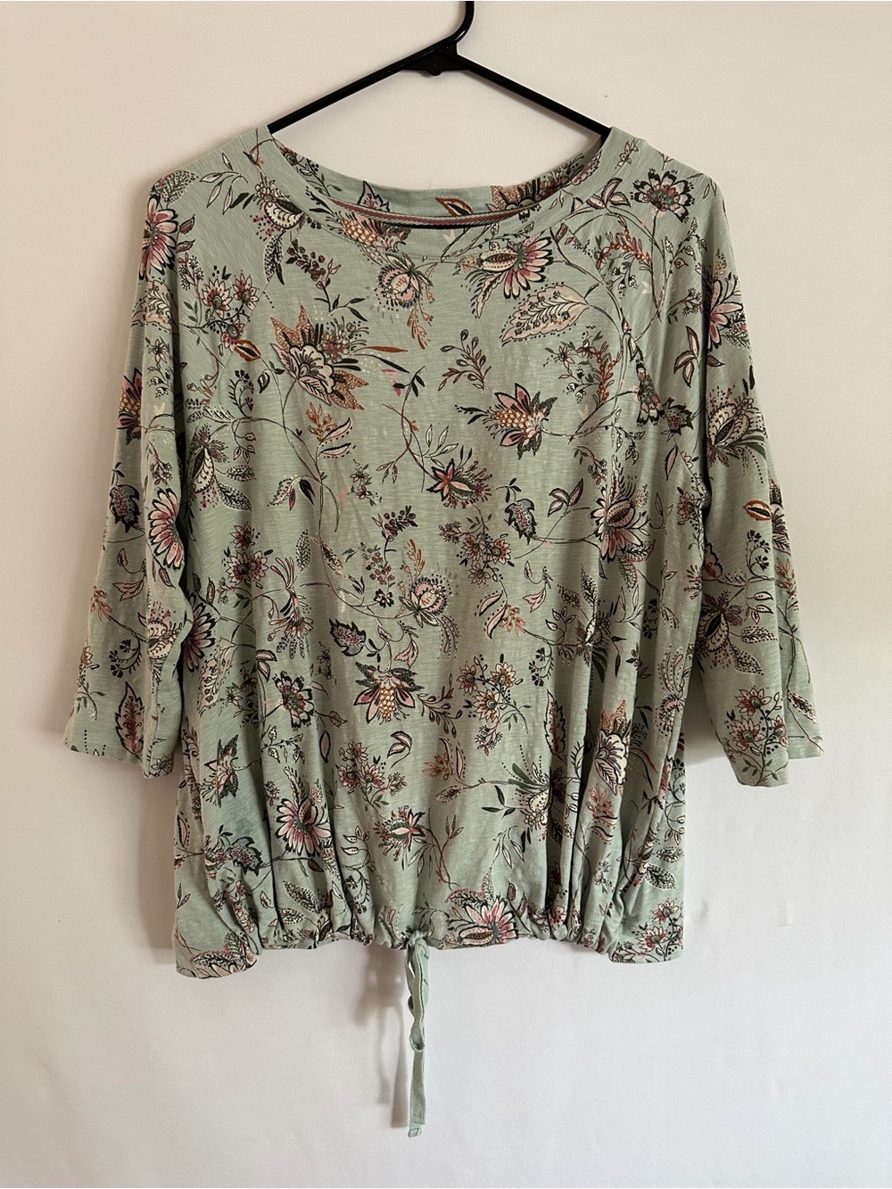 J. Jill M Petite Floral Front Tie Floral 3/4 Sleeve Cotton Modal Boho Round Neck